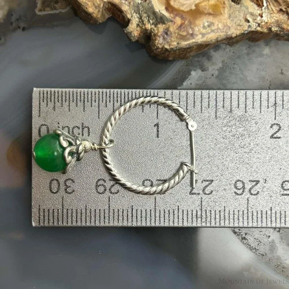Carolyn Pollack Sterling Twisted Hoop w/Green Jadeite Dangle Earrings For Women
